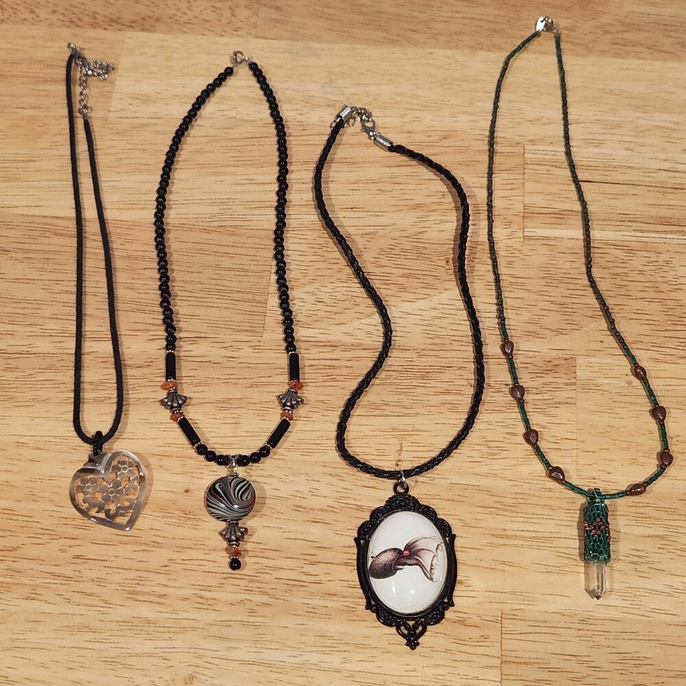 Vintage Handmade Set of 4- Necklace Pendant Charm Boho Hippie One of a Kind